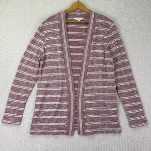 Market & Spruce Womens Cardigan L Open Front Striped Knit Casual Layering‎